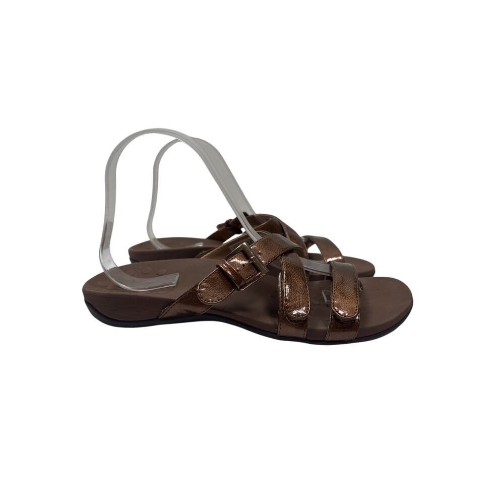 Vionic Kira Slide Sandals Womens 8 Bronze Strappy Arch Support Metallic
